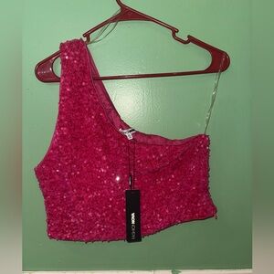 Fashion Nova Bright Hot Pink Sequin Crop Top